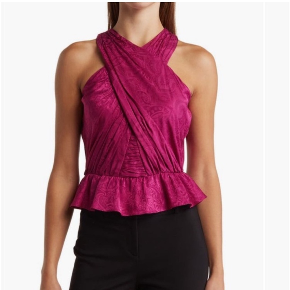Veronica Beard Kailani Magenta Cross-Front Party Top.  Sz 2